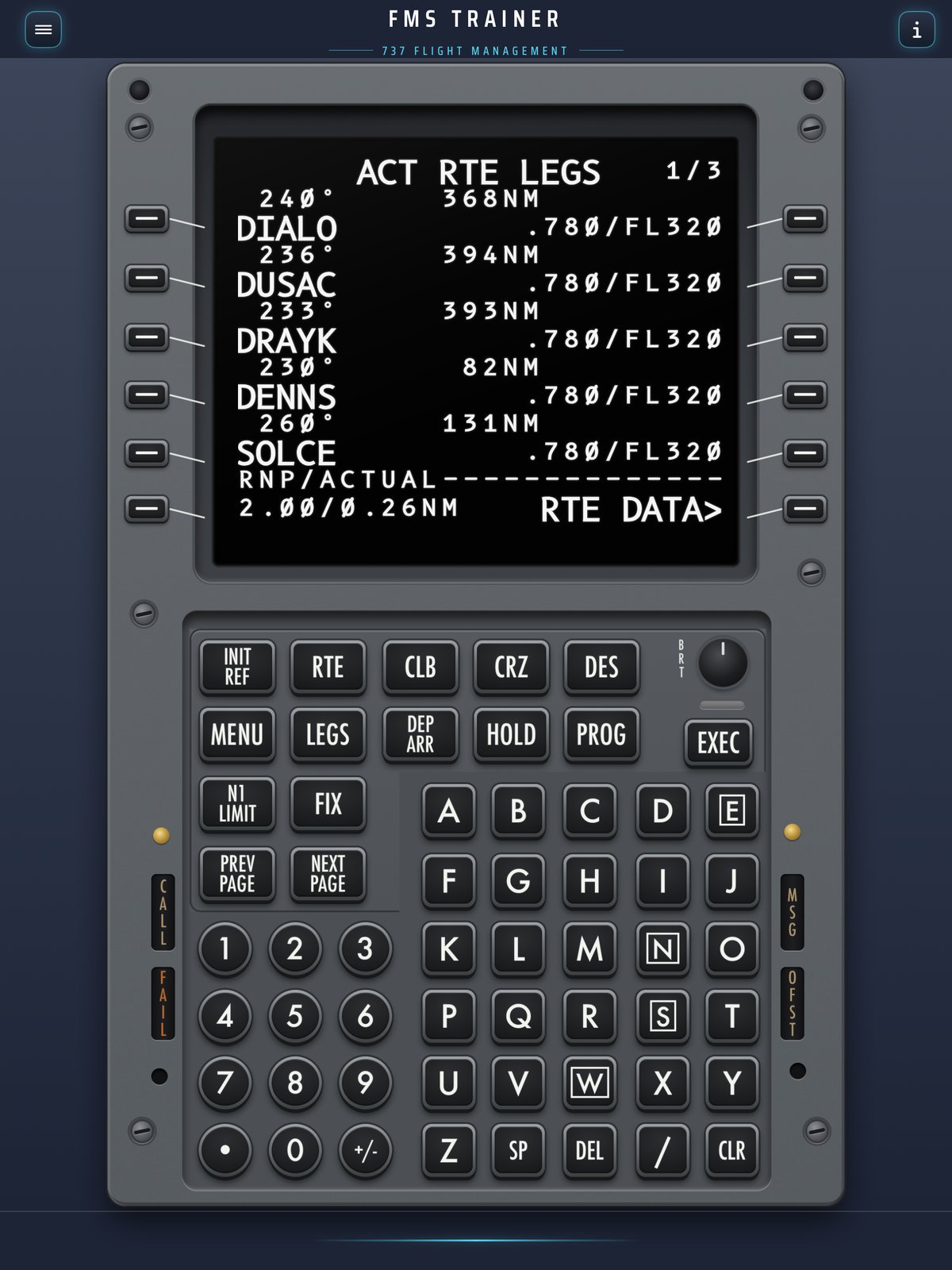 737 CDU LEGS page in cruise
