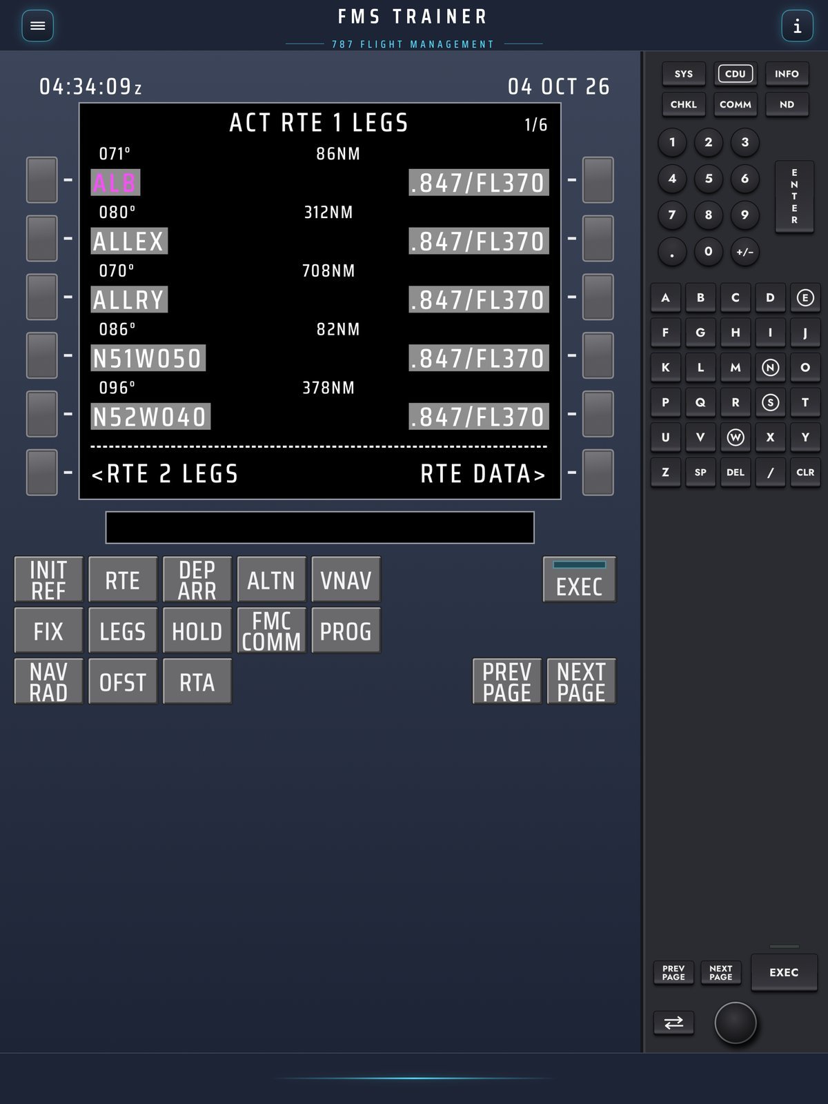 787 CDU LEGS page in cruise