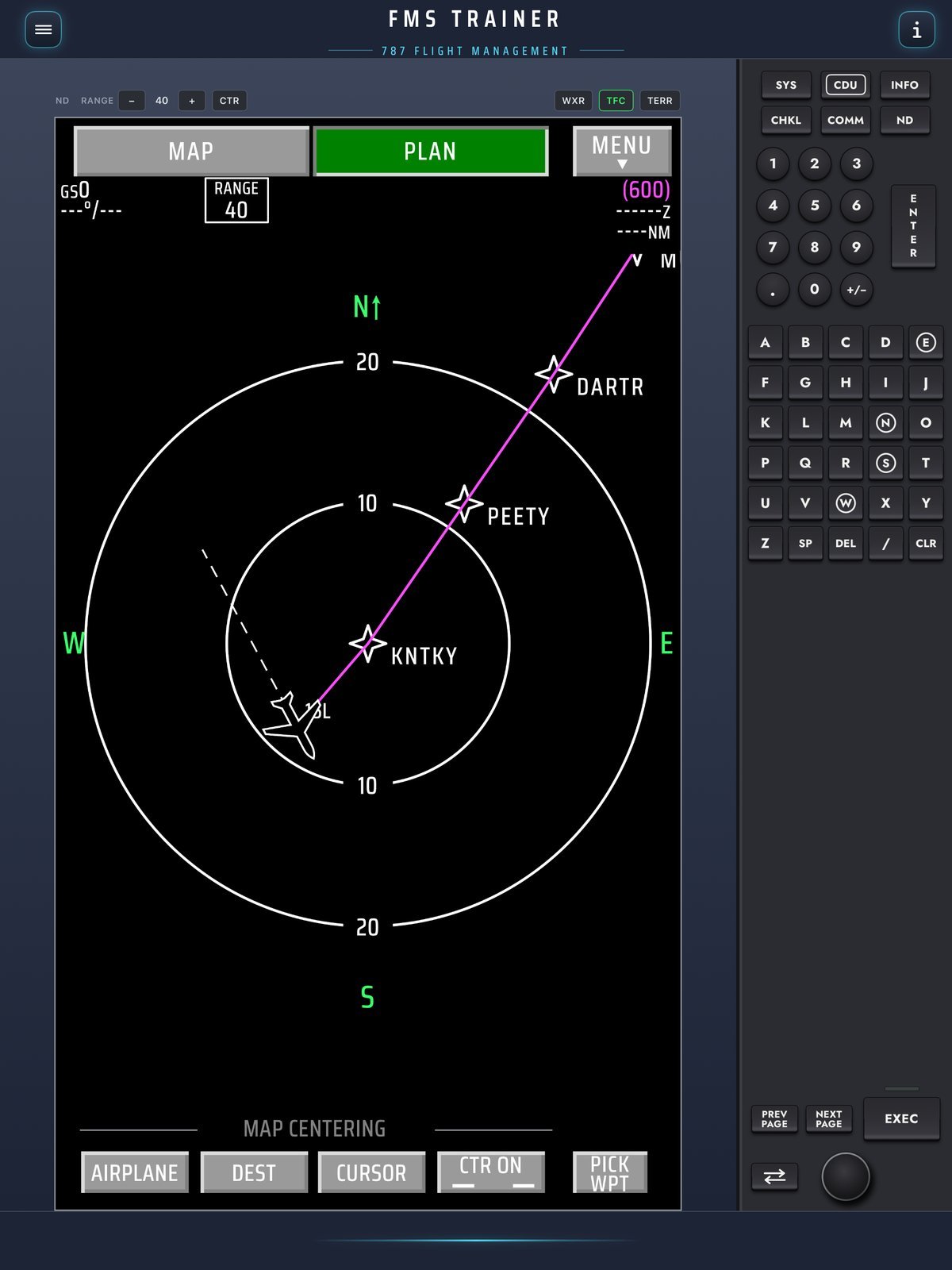 787 navigation display in plan mode