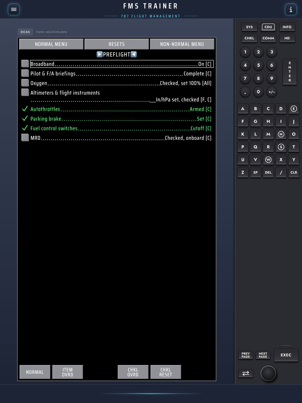 787 electronic preflight checklist