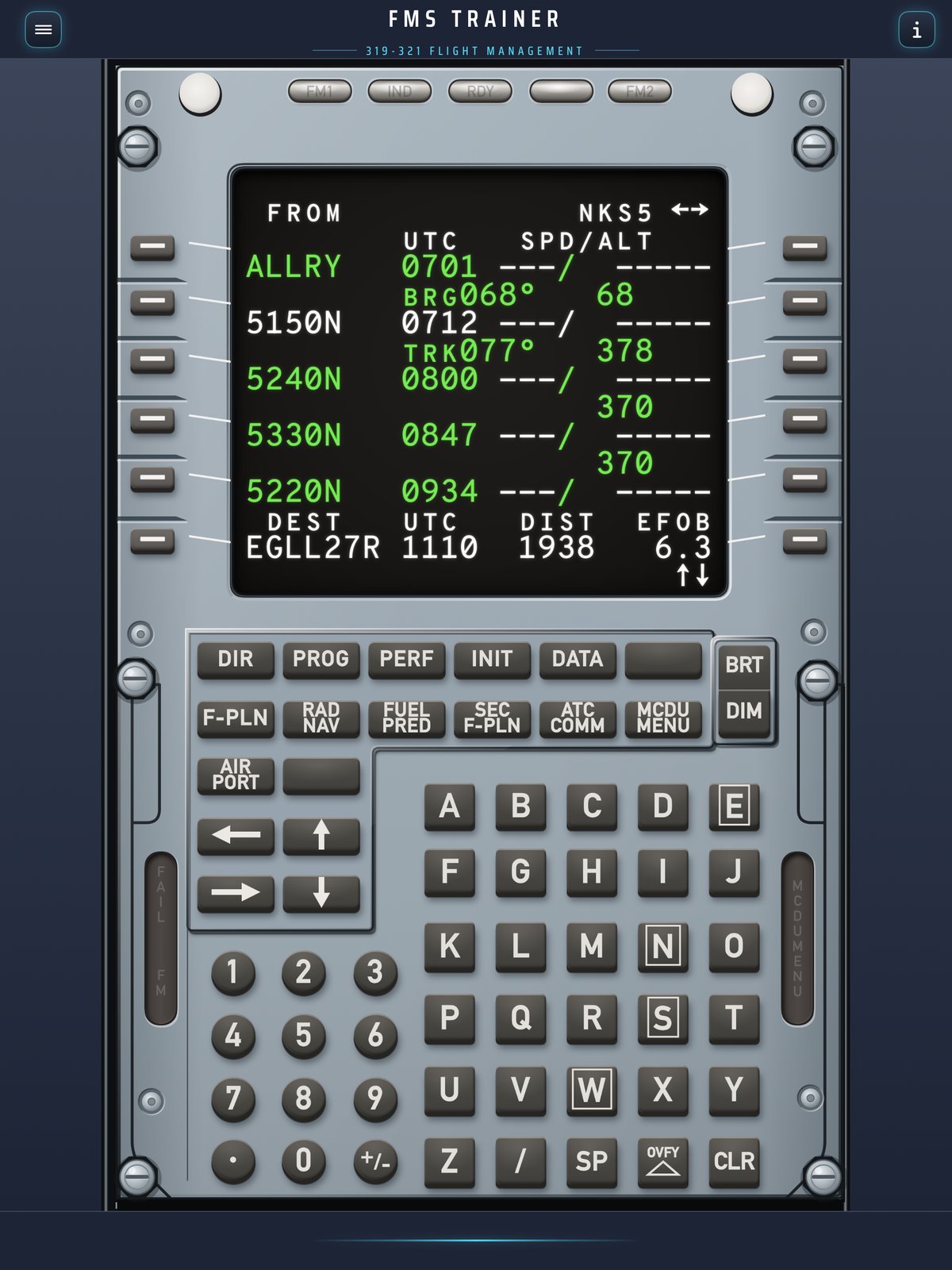 A320 MCDU flight plan page