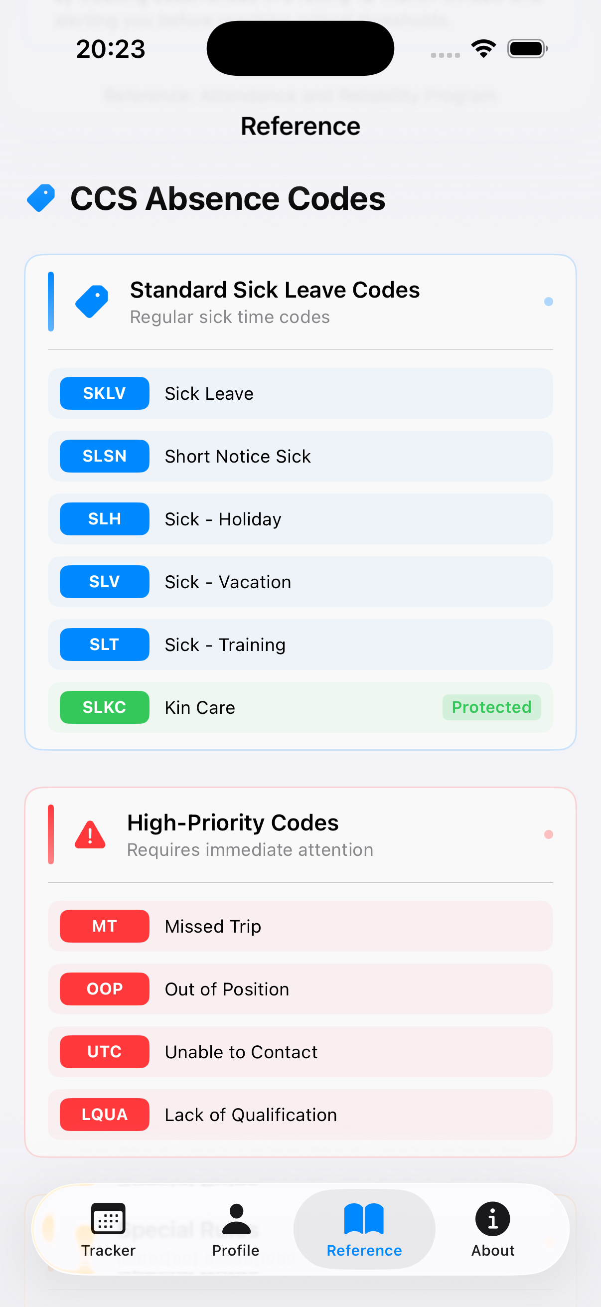 CCS Absence Codes Reference