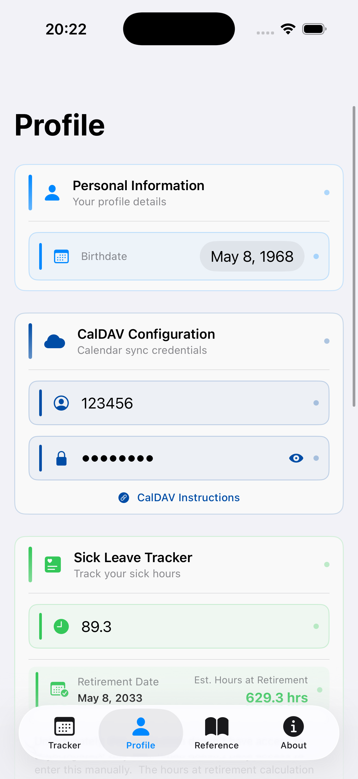 Profile and CalDAV Settings