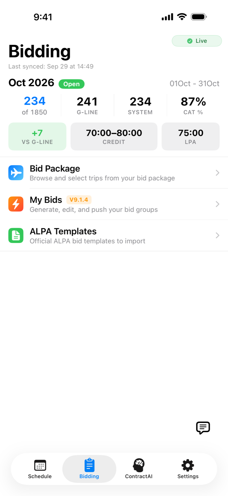 Bidding tab home with rank, G-line, and bid window