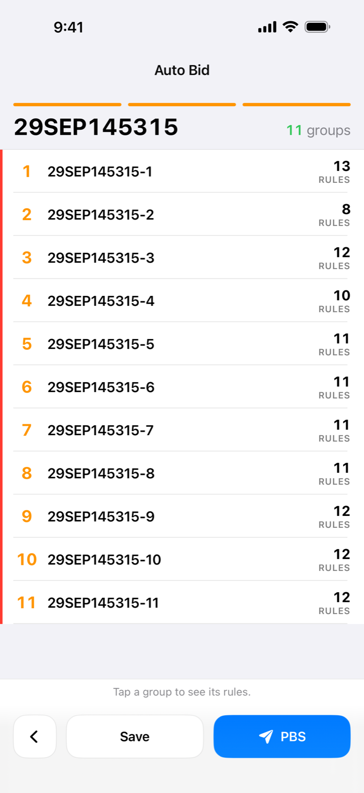 AutoBid step 3 with the generated bid groups