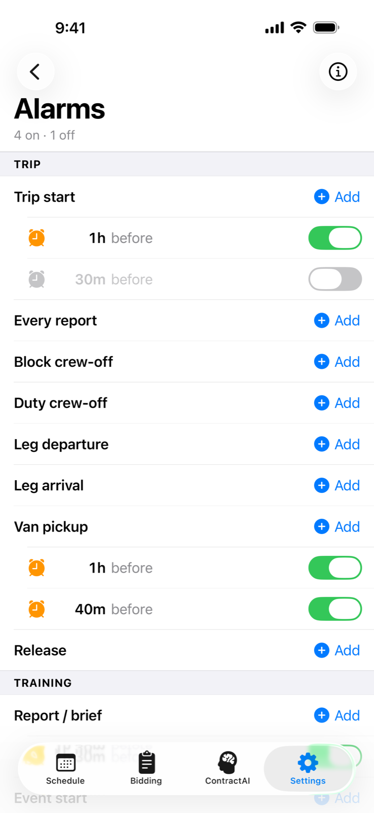 Alarms settings with two alarms on van pickup