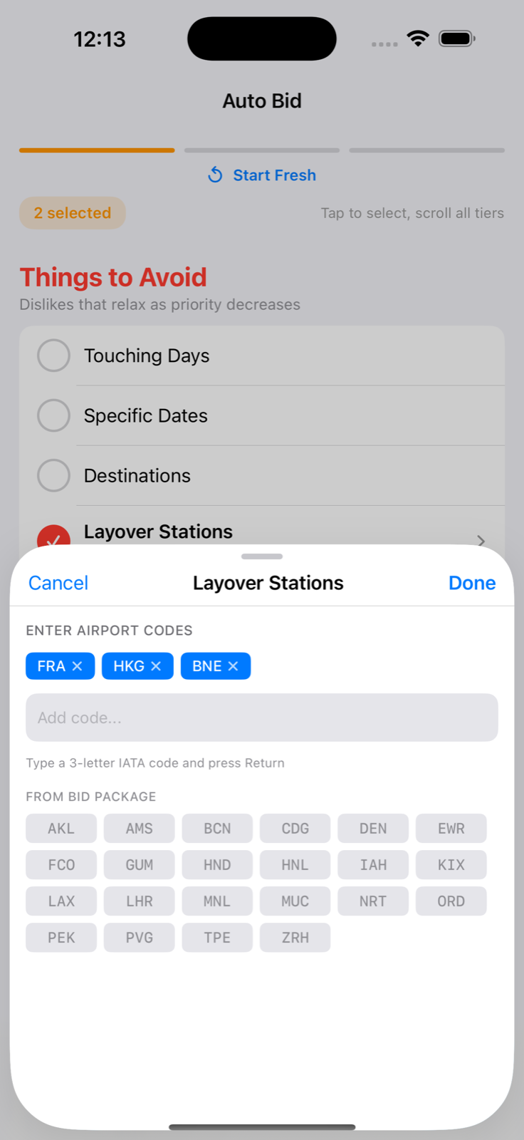 AutoBid layover stations to avoid