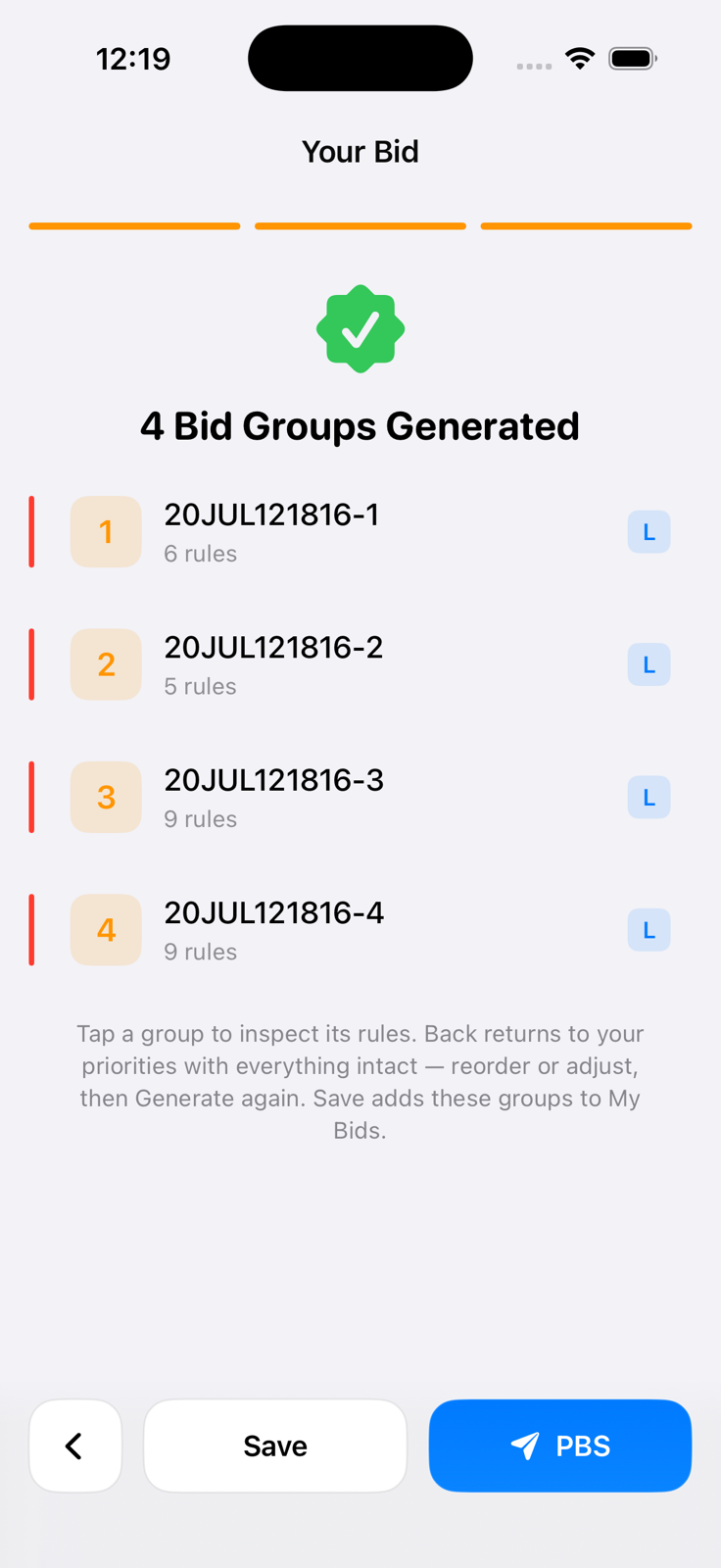 Generated bid groups