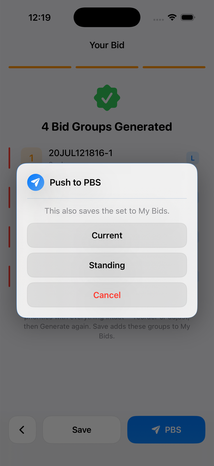 Push and submit bid