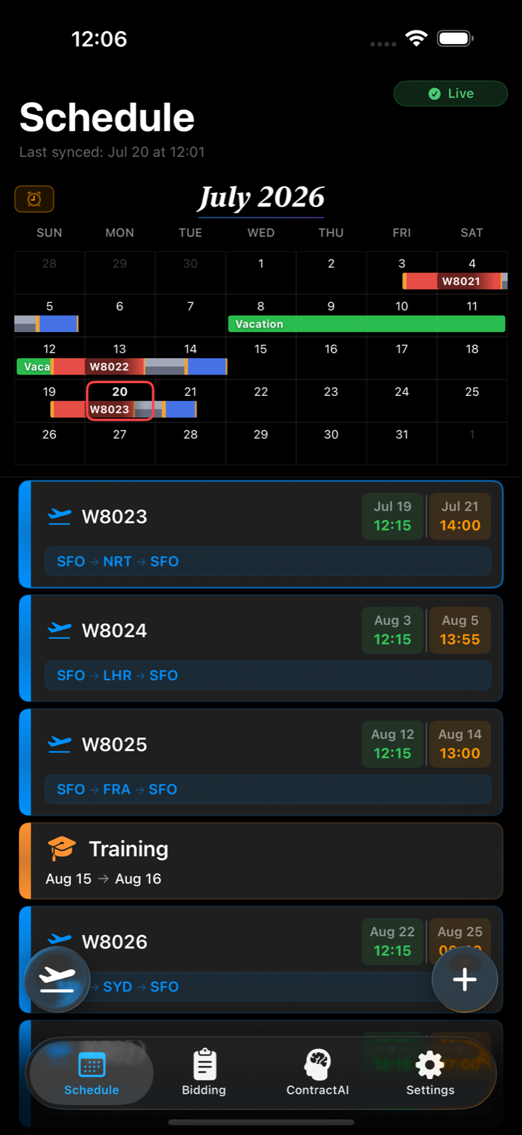 Schedule in dark mode