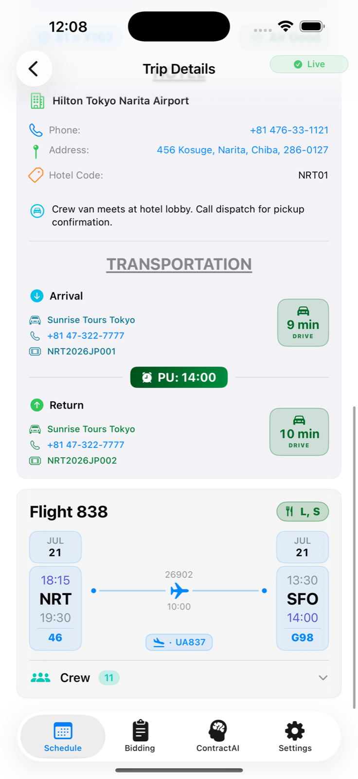 Hotel and transportation details