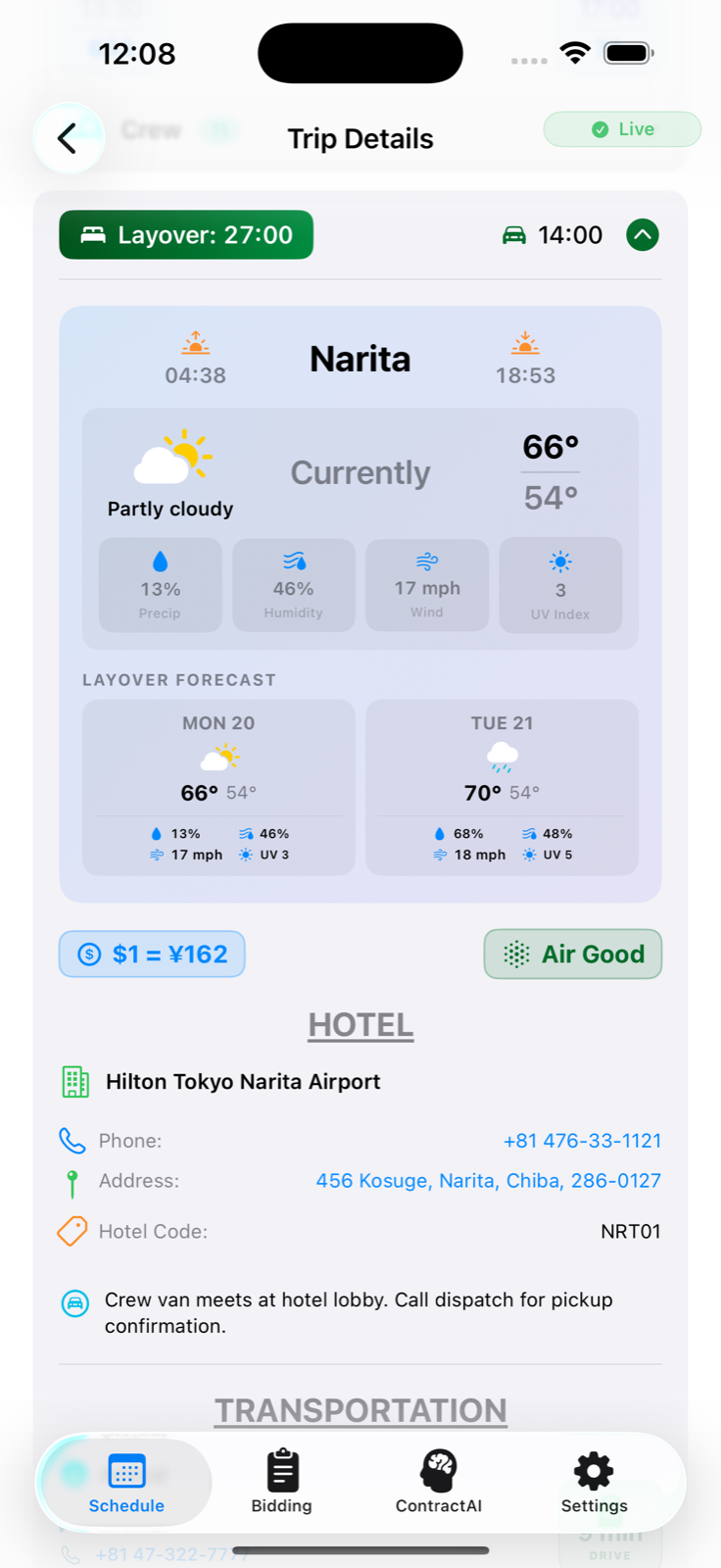 Layover briefing card