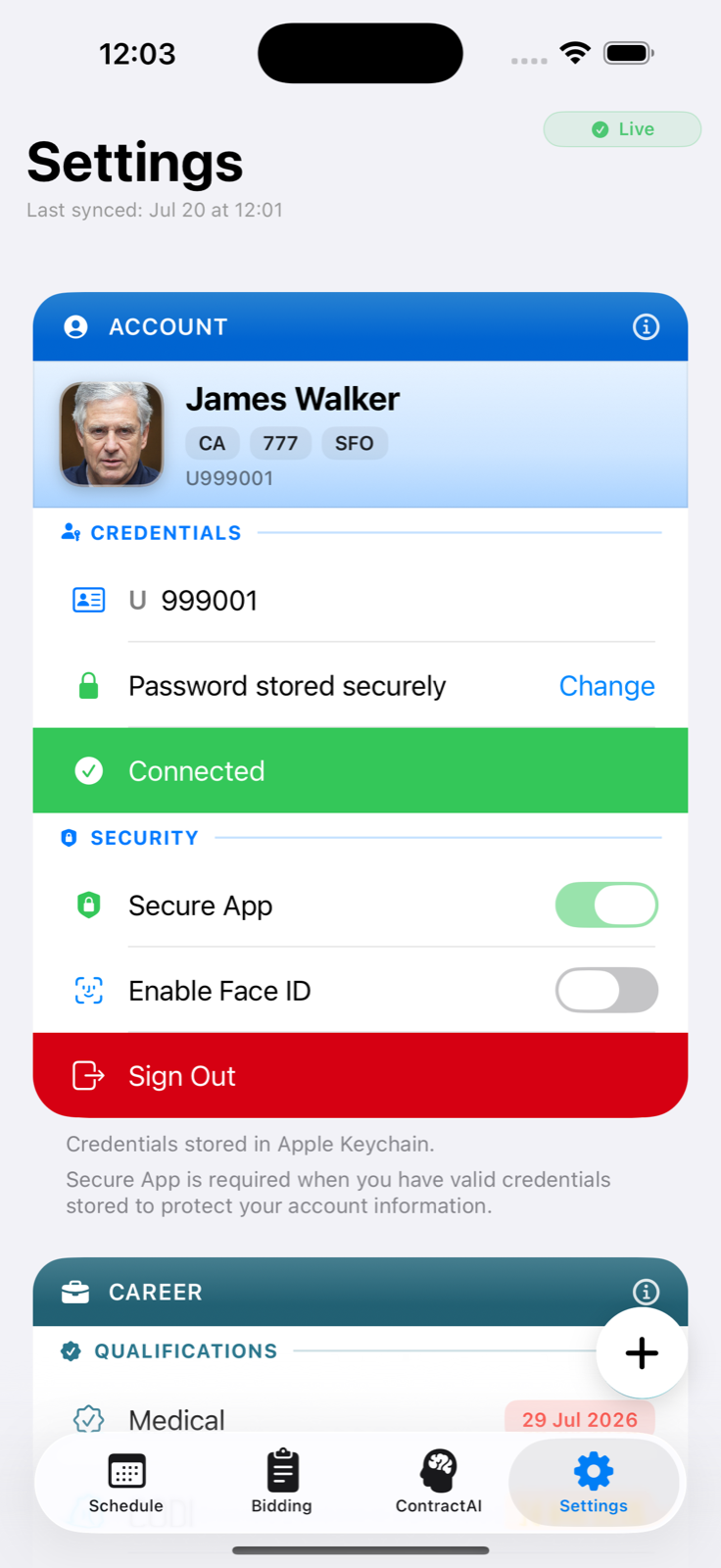 Account credentials and security
